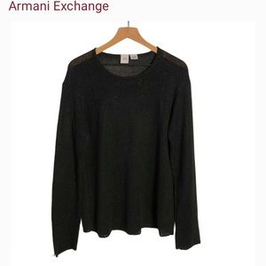 ARMANI EXCHANGE BLACK LINEN BLEND KNITTED SWEATER